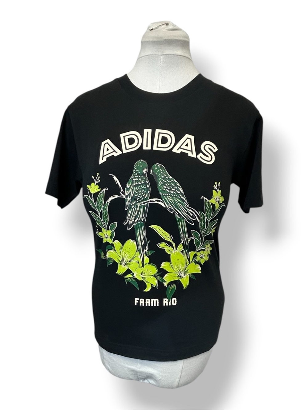 adidas + Farm Rio Women’s Short Sleeve Graphic Tee Black/Green Parrot/Floral XS